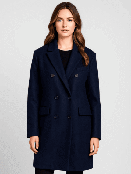 Women's Classic Blue Wool Long Coat