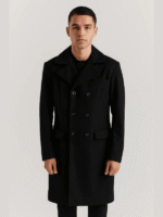 Men's Classic Black Wool Long Coat