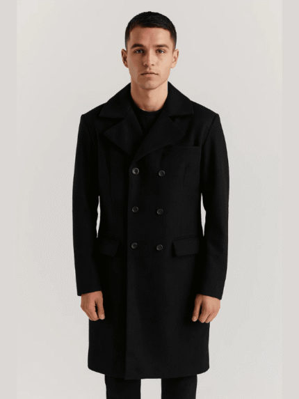 Men's Classic Black Wool Long Coat