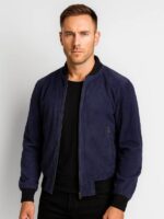 Men's Shane Blue Suede Bomber Jacket