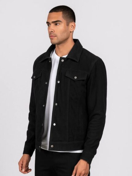Men's Stallon Black Suede Trucker Jacket