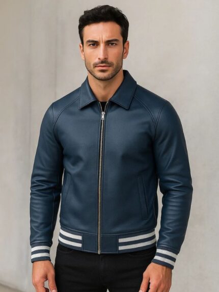 Men's Walton Blue Leather Varsity Jacket