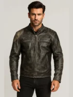 Men's Antique Black Distressed Retro Biker Jacket