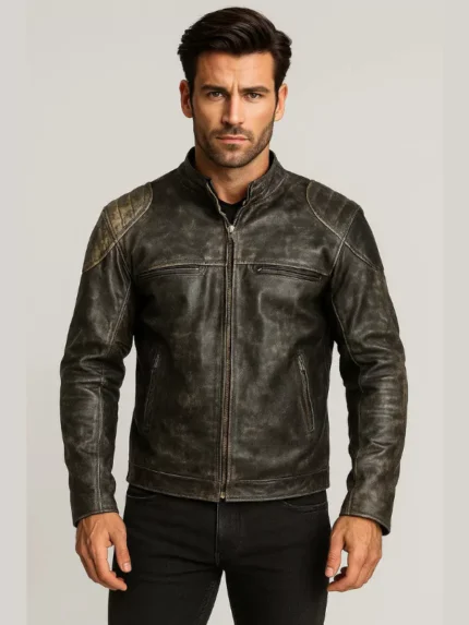 Men's Antique Black Distressed Retro Biker Jacket