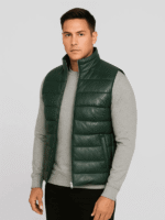 Men's Reeves Green Leather Puffer Vest