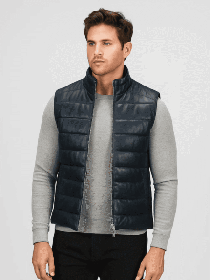 Men's Reeves Blue Leather Puffer Vest
