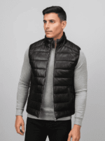 Men's Reeves Black Leather Puffer Vest
