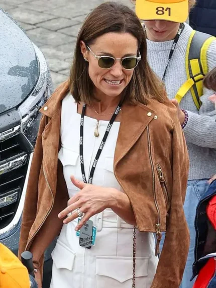 F1 Pippa Middleton Brown Suede Leather Jacket
