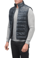Reeves Blue Leather Puffer Vest