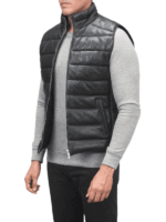 Reeves Black Leather Puffer Vest