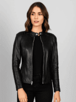 Kelsee Black Leather Biker Jacket