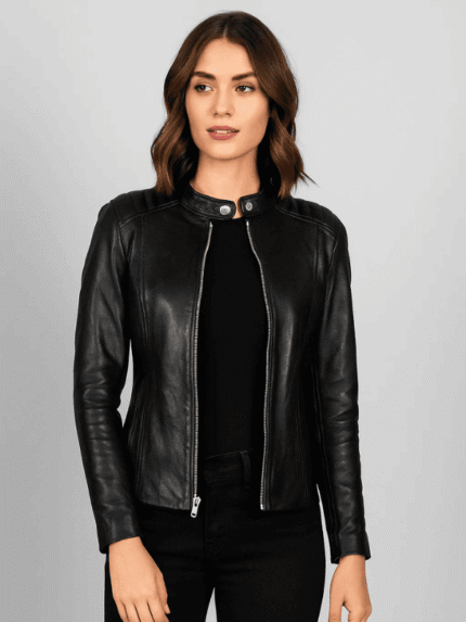 Kelsee Black Leather Biker Jacket