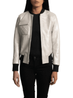 Lana Silver Leather Bomber Jacket