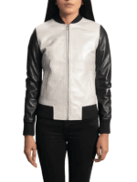 Silver Leather Bomber Jacket