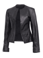 Black Collarless Leather Jacket