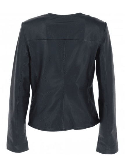 Women's Collarless Black Leather Jacket