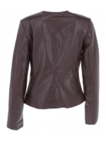 Collarless Brown Casual Leather Jacket