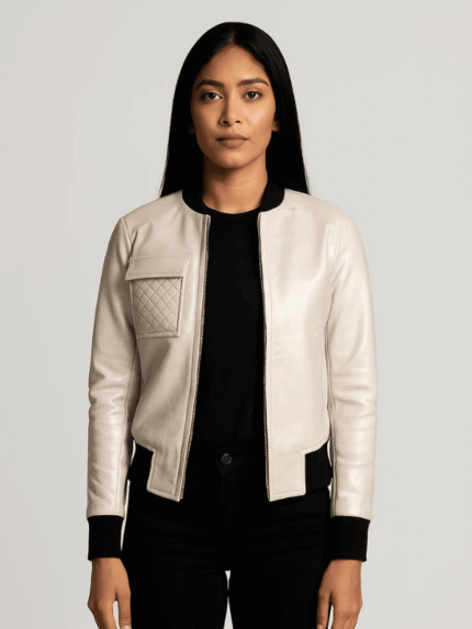 Women's Lana Silver Leather Bomber Jacket