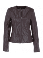 Women's Collarless Casual Leather Jacket
