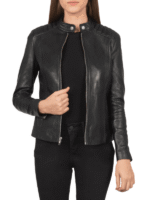 Women's Kelsee Black Leather Biker Jacket