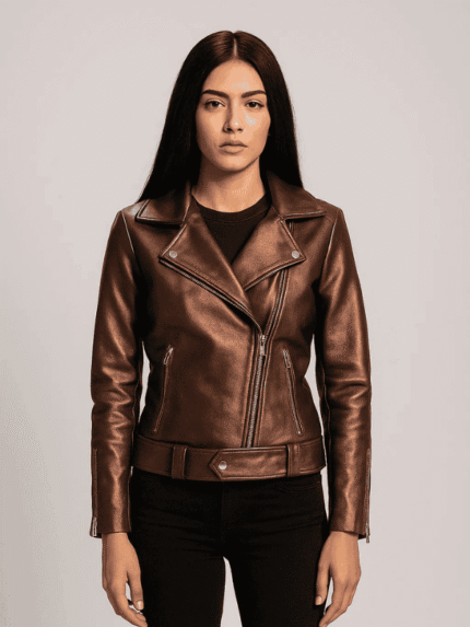 Women's Maroon Leather Biker Jacket