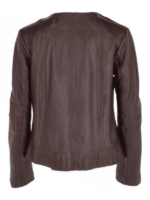 Women's Collarless Leather Jacket Brown