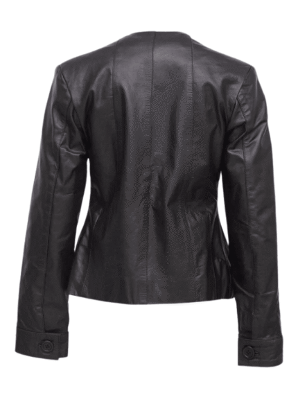 Women's Collarless Leather Jacket