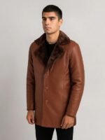 Men's Cinnamon Brown Leather Fur Coat