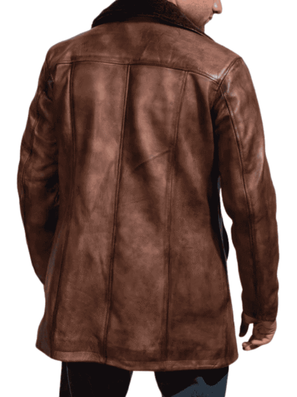 Brown Distressed Leather Fur Coat