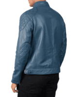 Men's Blue Leather Biker Jacket