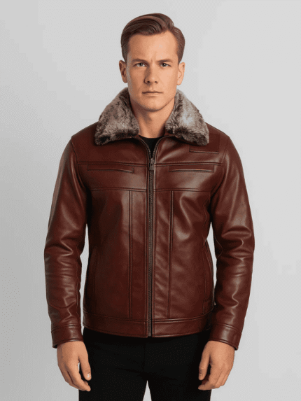 Men's Evan Hart Fur Brown Leather Jacket