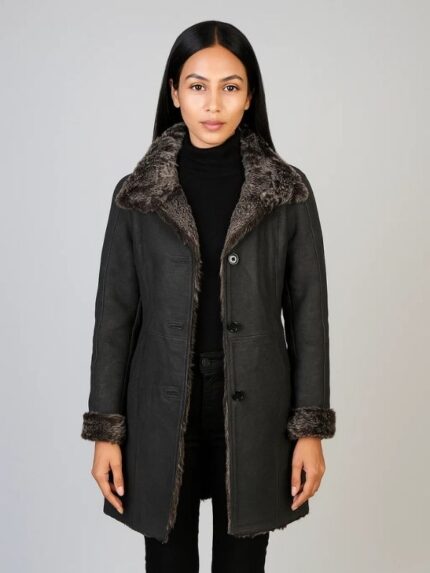 Women's Shearling Black Leather Coat
