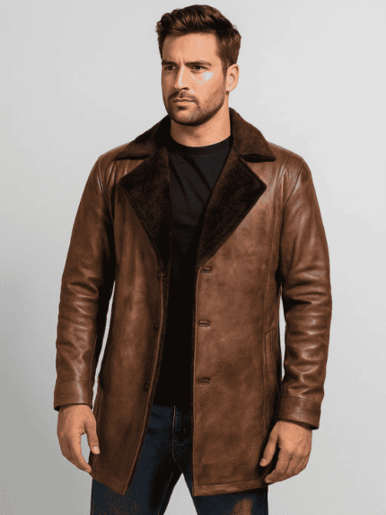 Brown Cinnamon Distressed Leather Fur Coat