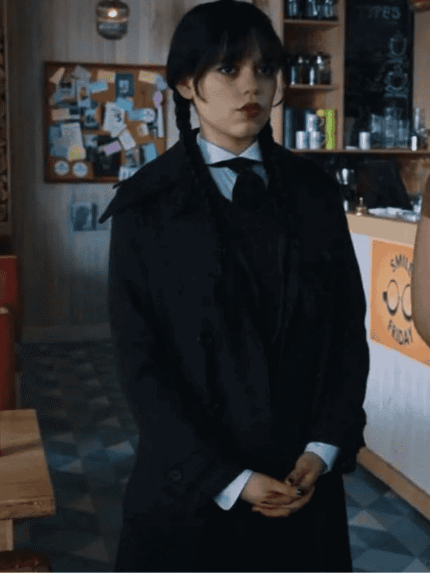 Jenna Ortega Black Wool Coat