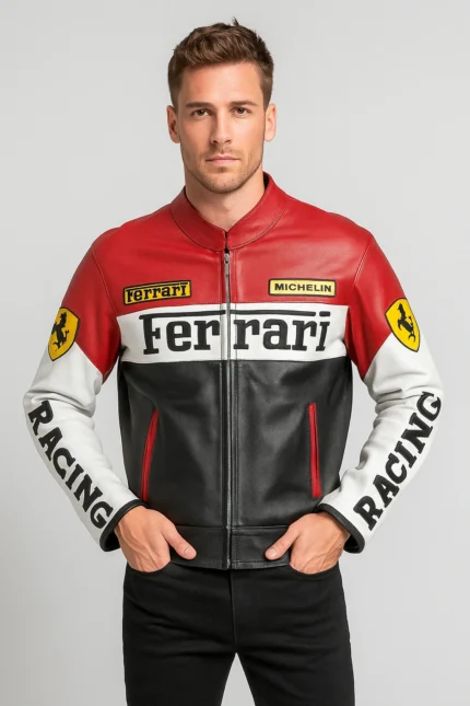 Men Vintage Leather Formula 1 Ferrari Jacket