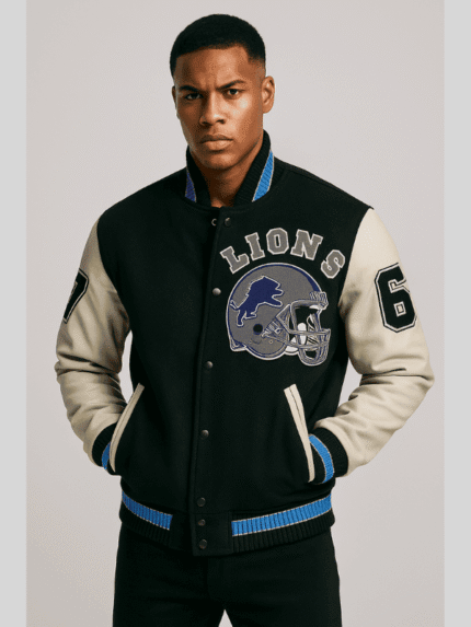 Men’s Detroit Lions Beverly Hills Cop White Varsity Jacket