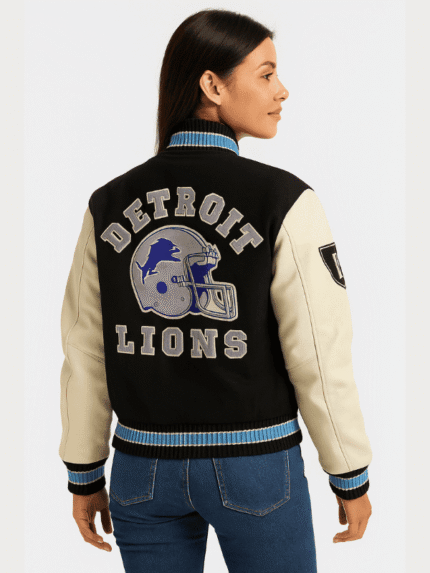Women’s Detroit Lions Beverly Hills Cop White Varsity Jacket