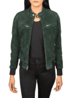 Women's Green Oversized Suede Bomber Jacket