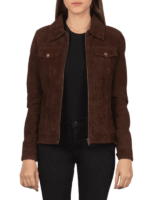Brown Oversized Suede Trucker Jacket