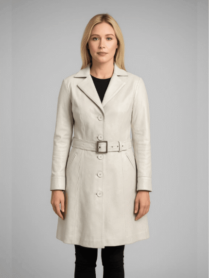 Moonlight Silver Leather Trench Coat