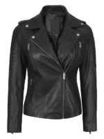 Women's Black Leather Hooded Jacket