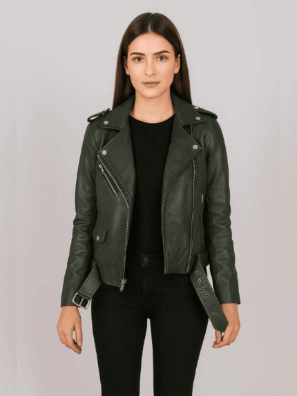 Alison Green Leather Biker Jacket