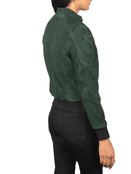 Women's Green Suede Bomber Jacket