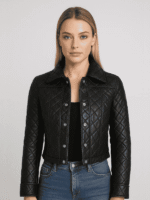 Women's Brown Cropped Quilted Leather Jacket