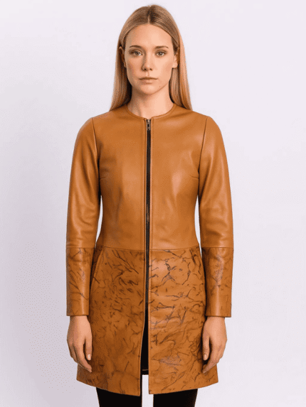 Women's Tan Dye Leather Coat