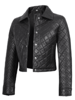 Brown Cropped Quilted Leather Jacket