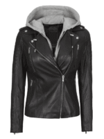 Women's Leather Hooded Biker Jacket