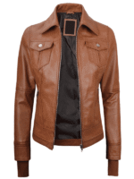 Women's Leather Jacket with Hood