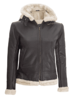 Dark Brown Shearling Hooded Leather Jacket