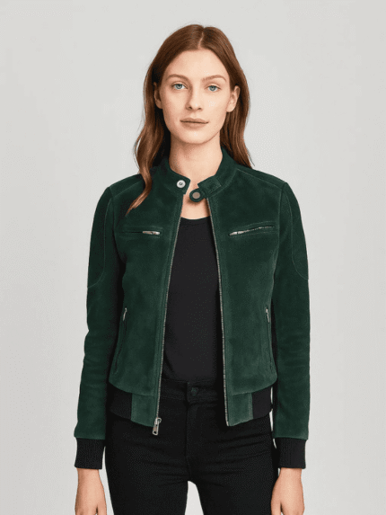 Green Oversized Suede Bomber Jacket